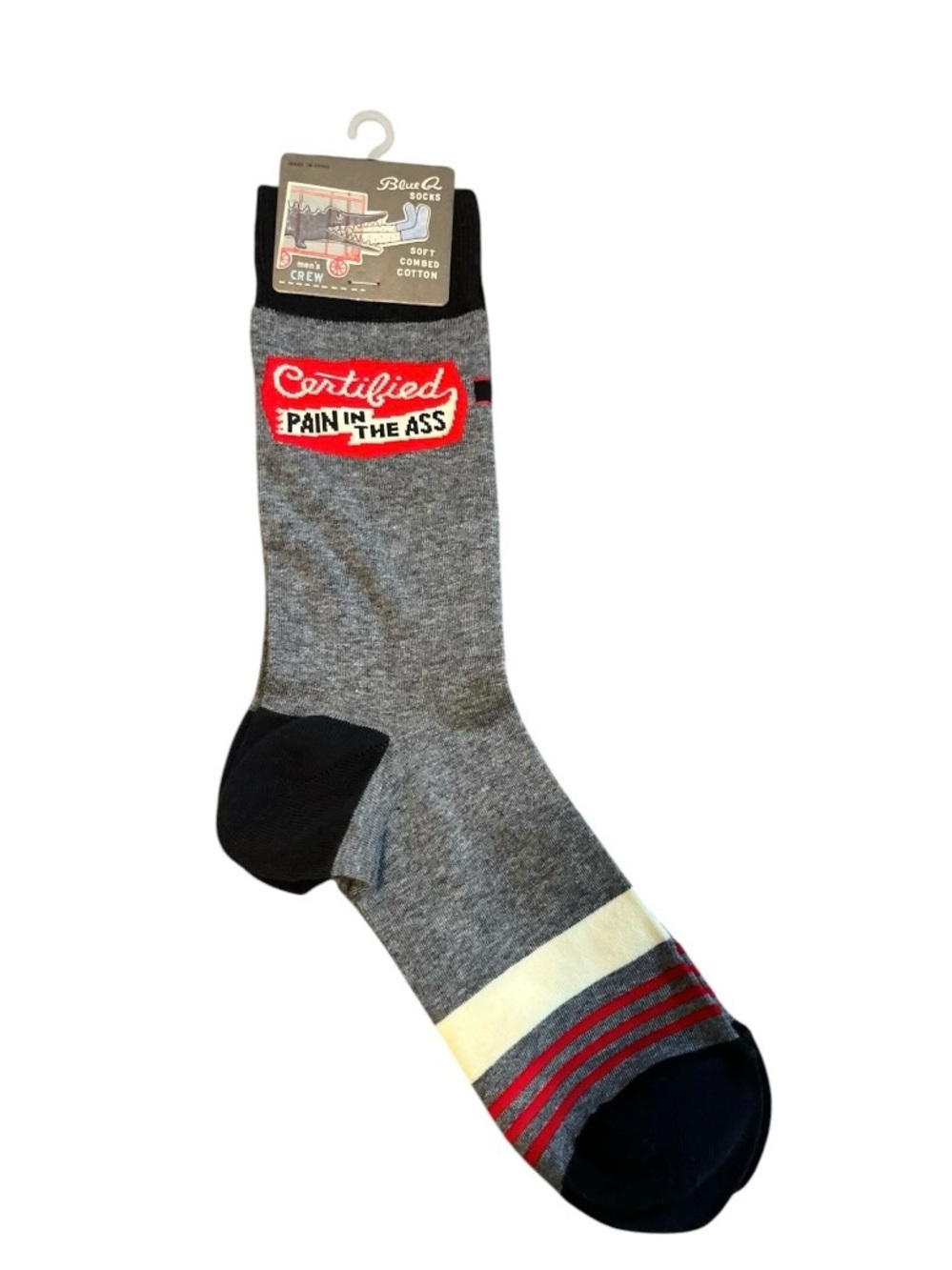 Blue Q 'Certified Pain in the Ass' Crew Socks - Gray/Red/Black
